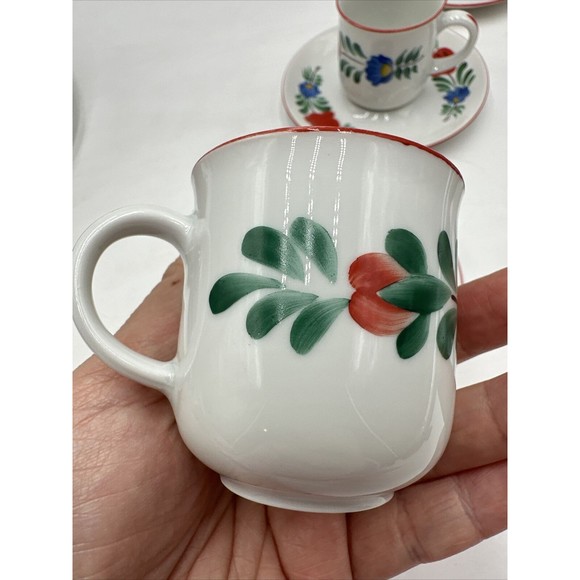 Set Of 5 Rare Kalocsa Espresso Demitasse Cups And Saucers Folklor K.F.T. Hungary - Picture 5 of 9